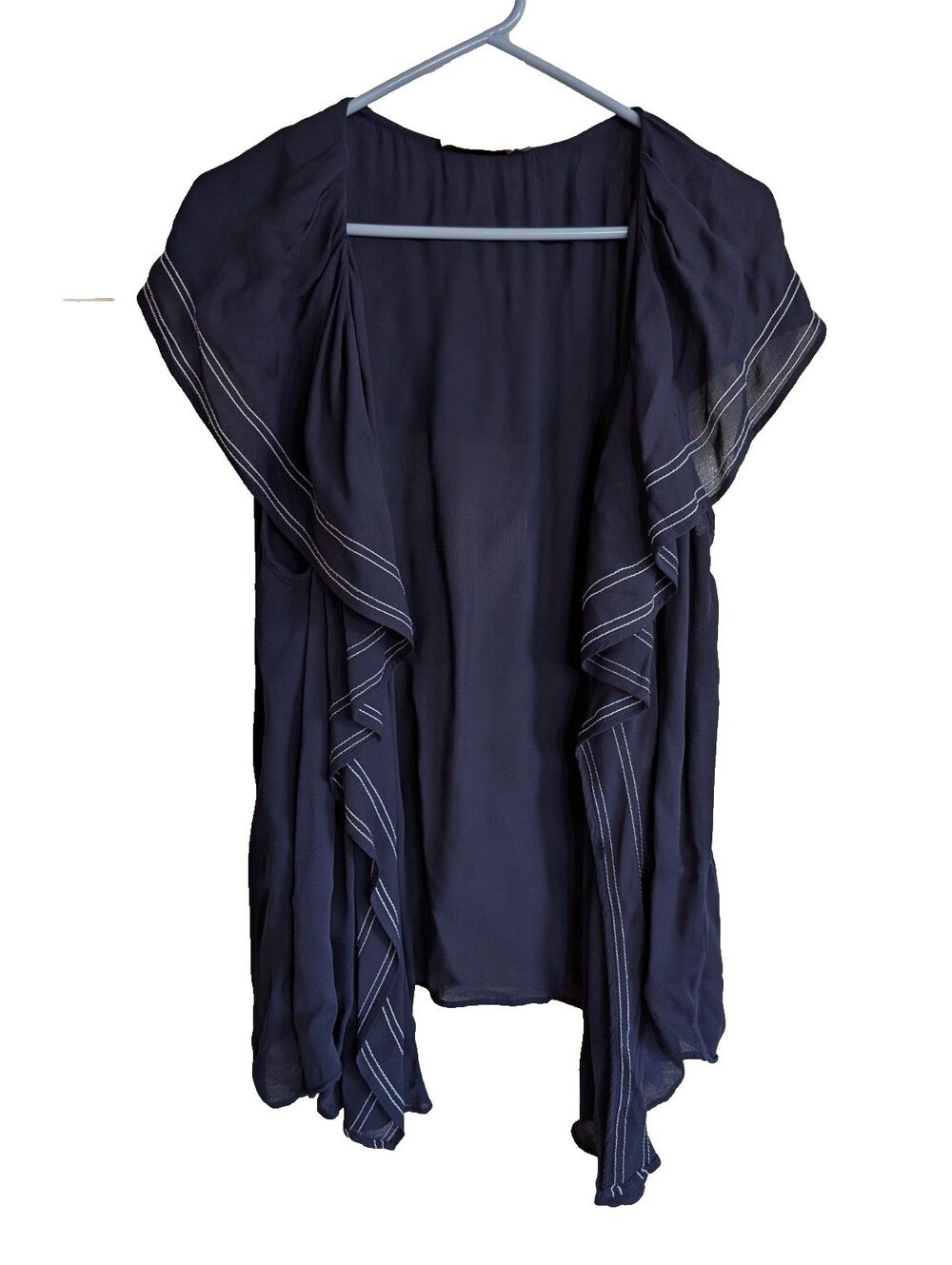 Tory Burch Navy Blue Ruffle Cardigan Blouse Top Womens Size 14